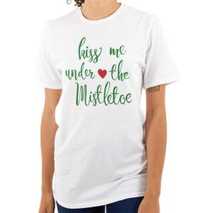 Christmas Kiss Me Under The Mistletoe Womens Graphic T Shirt Tees(White)