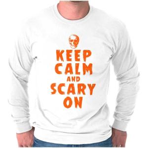 Halloween Keep Calm and Scary On Long Sleeve Tshirt Men Women(White)