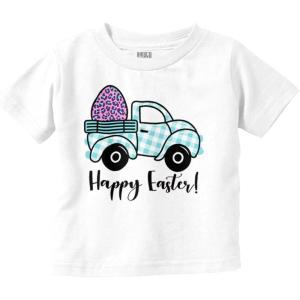 Happy Easter Plaid Egg Hunt Truck Toddler Baby Girl T Shirt(White)