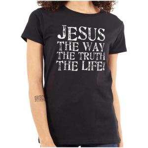 Jesus The Way Truth Life Christian Womens Slim Fit Graphic Tee(Black)