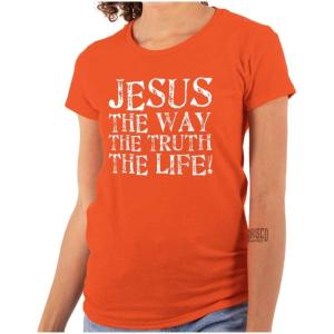 Jesus The Way Truth Life Christian Womens Slim Fit Graphic Tee(Orange)