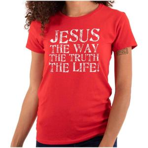 Jesus The Way Truth Life Christian Womens Slim Fit Graphic Tee(Red)