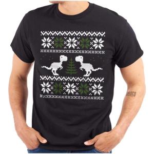Ugly Christmas T-Rex Dinosaur Party Graphic T Shirt Men or Women(Black)
