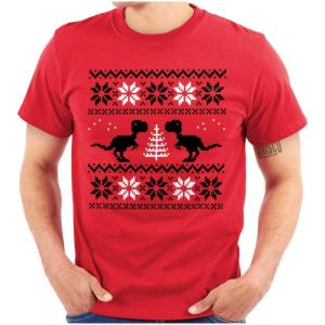 Ugly Christmas T-Rex Dinosaur Party Graphic T Shirt Men or Women(Red)