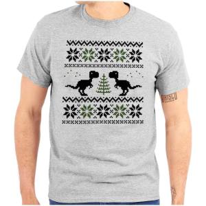 Ugly Christmas T-Rex Dinosaur Party Graphic T Shirt Men or Women(Sport Grey)