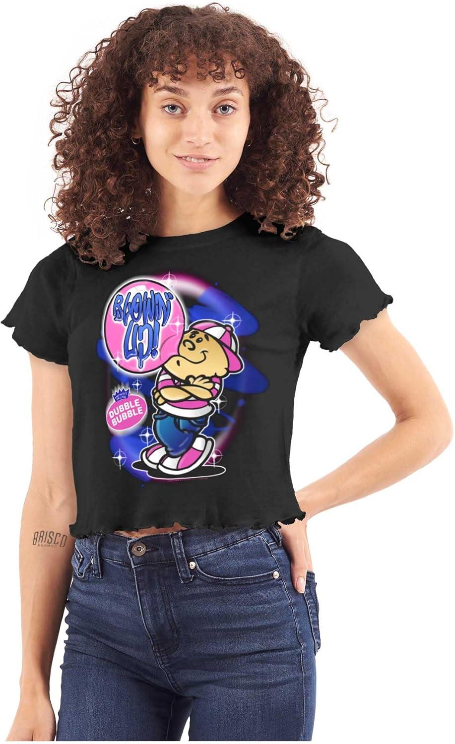 imageAirbrushed Dubble Bubble Blowing Up Womens Lettuce Trim Crop TopBlack