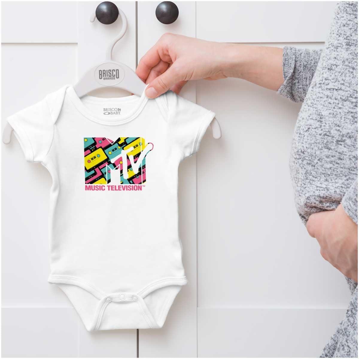imageBrisco Brands Cool Retro MTV Cassette Tapes Logo Baby Romper Boys or GirlsWhite