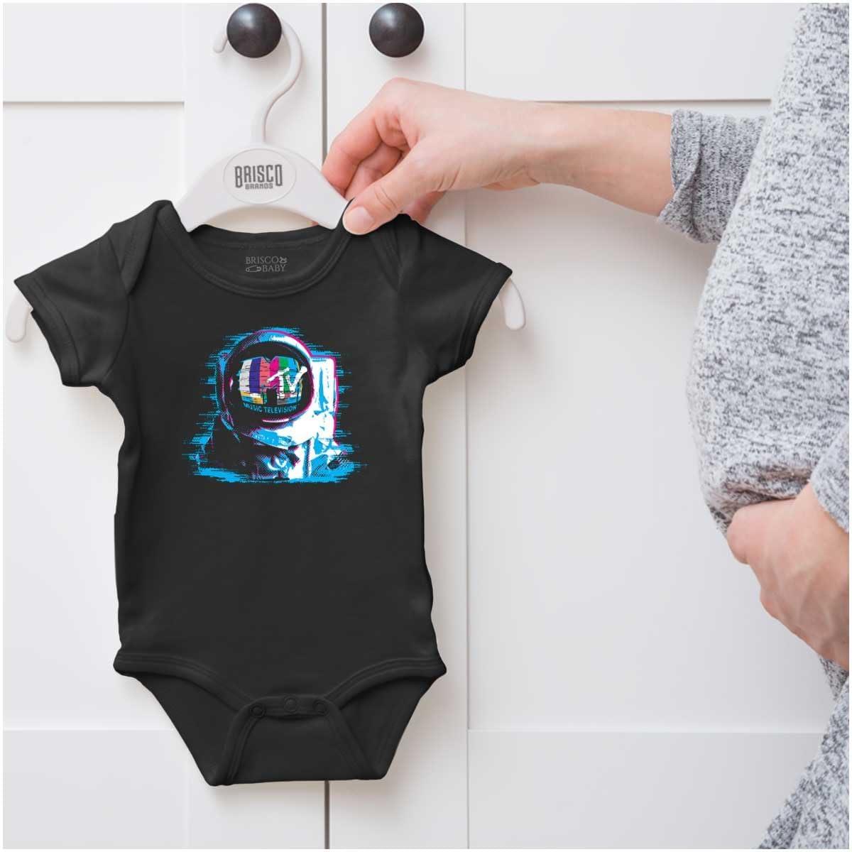 imageBrisco Brands MTV Static Glitch Logo Moon Man Baby Romper Boys or GirlsBlack