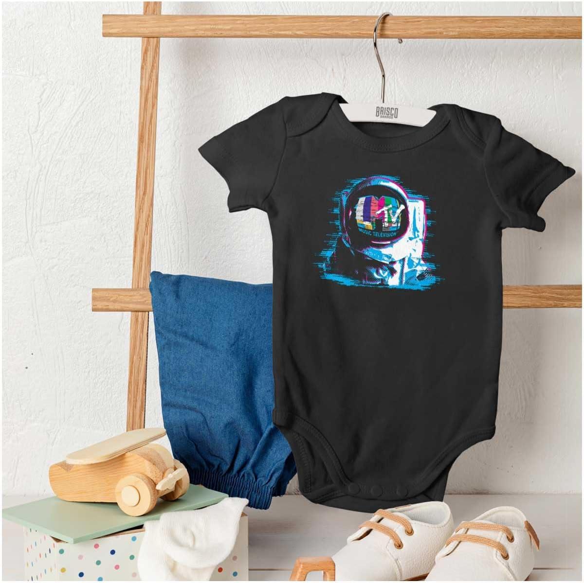 imageBrisco Brands MTV Static Glitch Logo Moon Man Baby Romper Boys or GirlsBlack