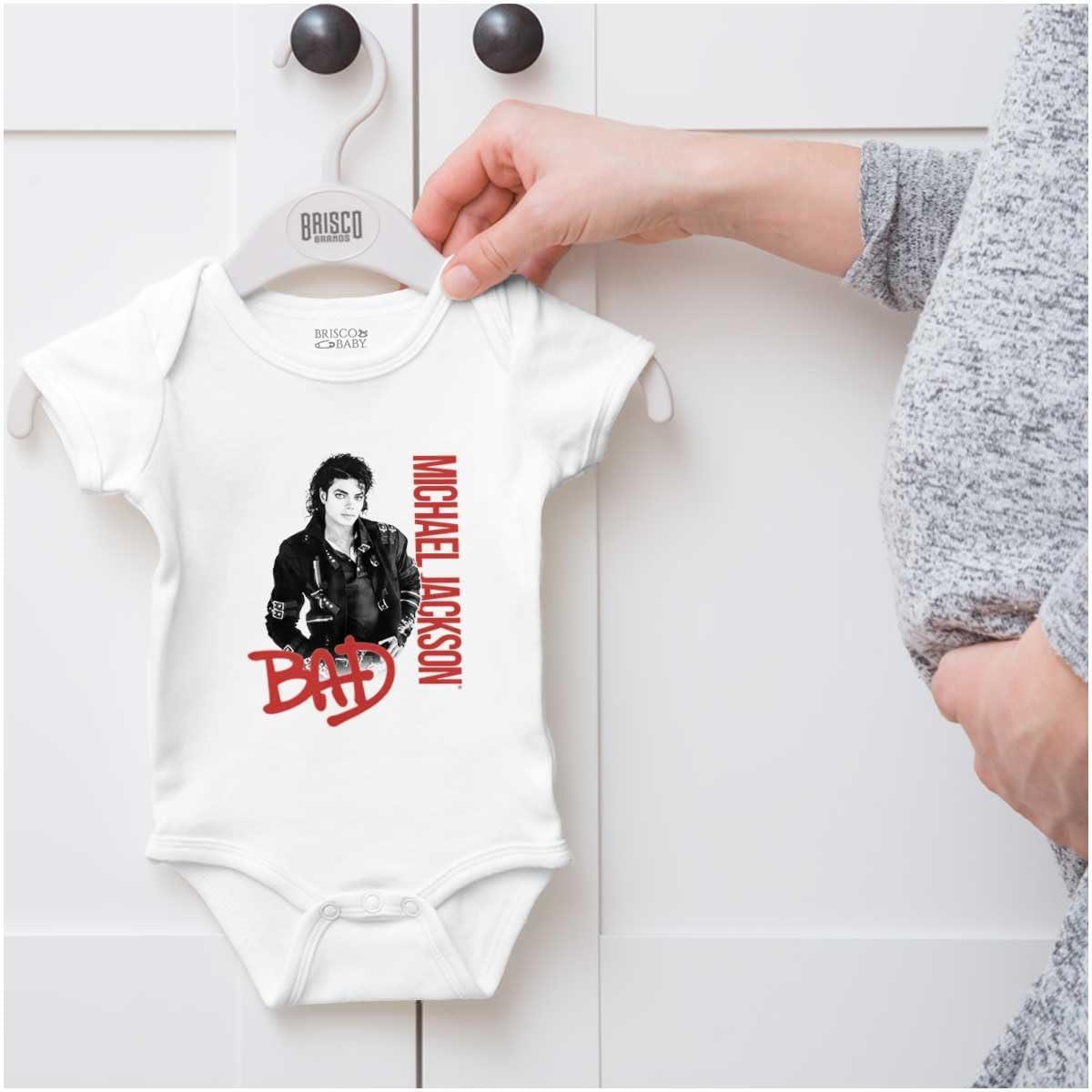 imageBrisco Brands Michael Jackson Bad Music Album Cover Baby Romper Boys or GirlsWhite