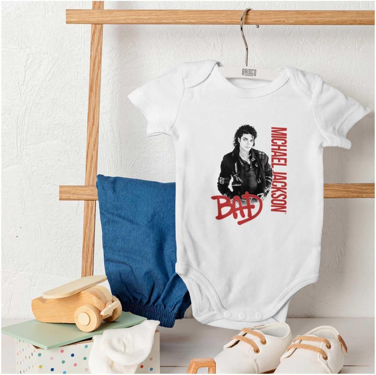 imageBrisco Brands Michael Jackson Bad Music Album Cover Baby Romper Boys or GirlsWhite