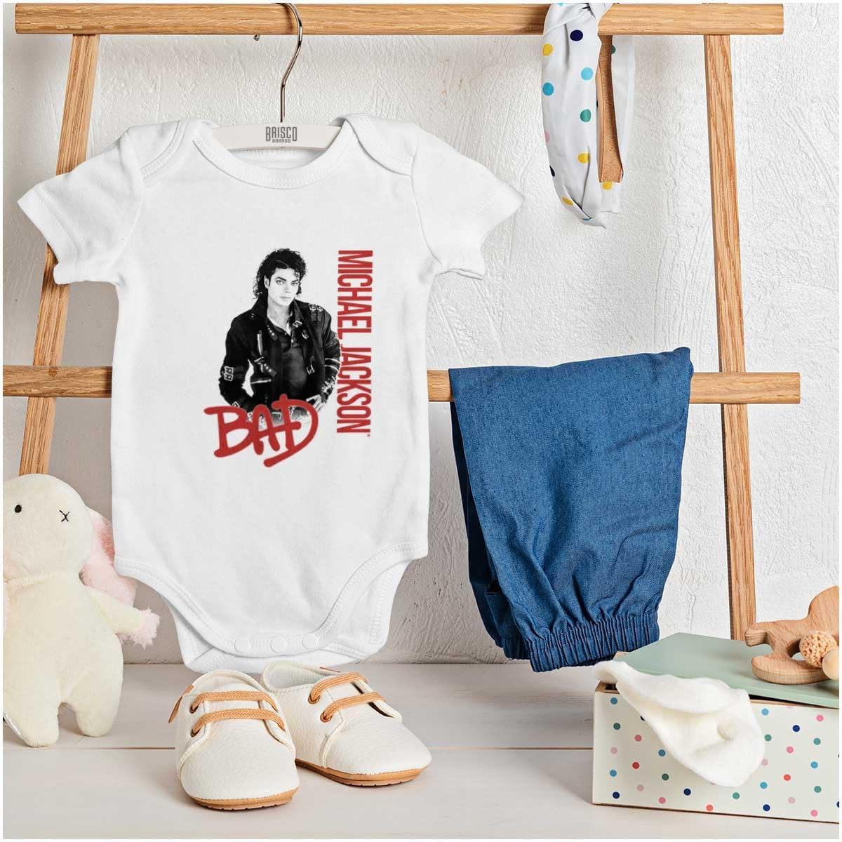imageBrisco Brands Michael Jackson Bad Music Album Cover Baby Romper Boys or GirlsWhite