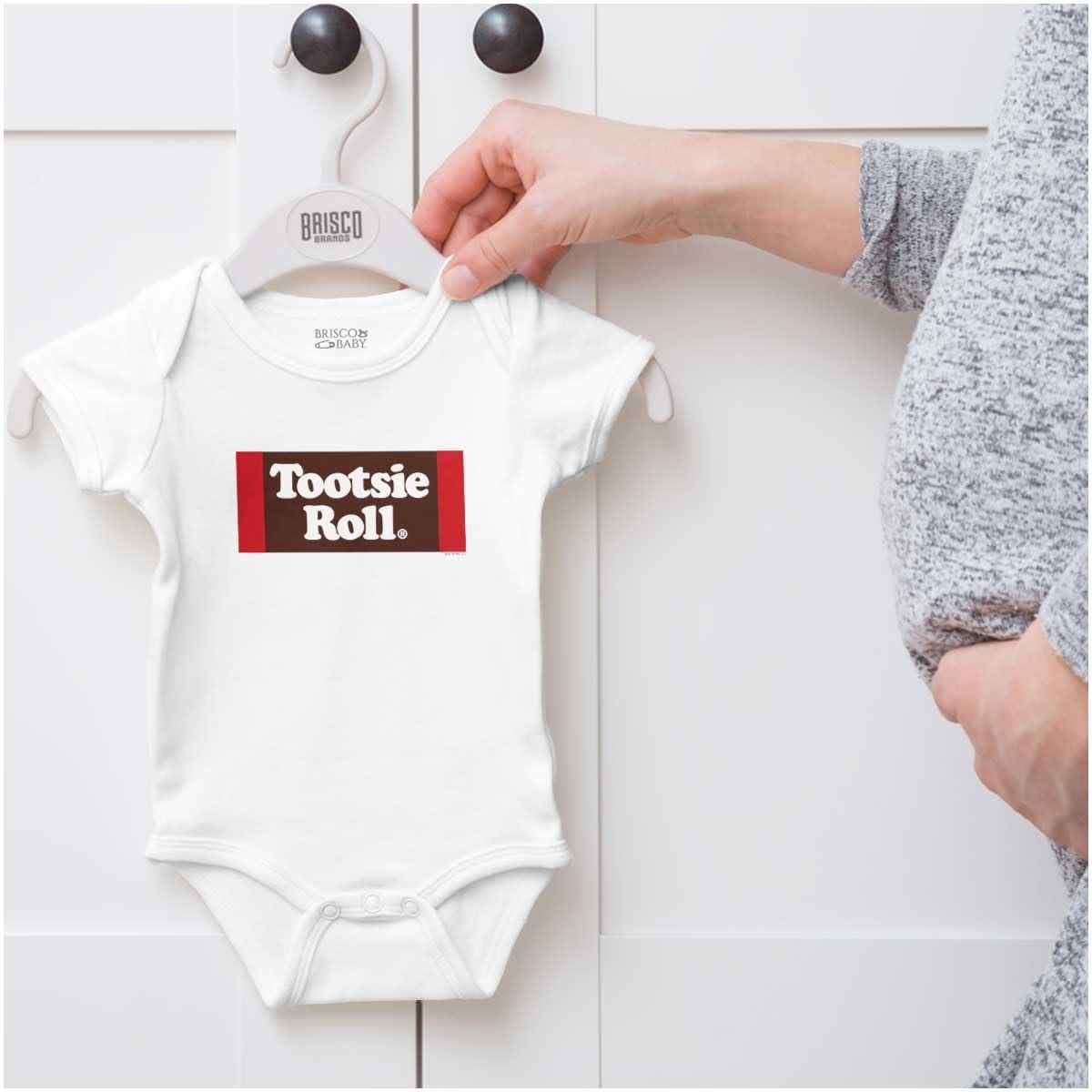 imageBrisco Brands Vintage Retro Candy Logo Tootsie Roll Baby Romper Boys or GirlsWhite