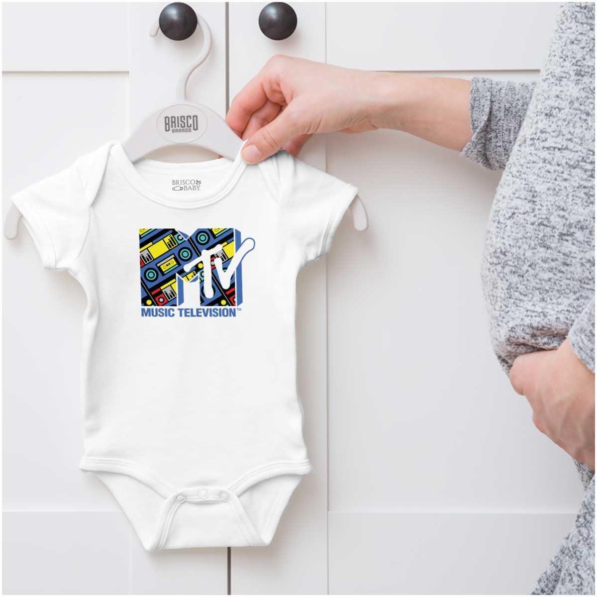 imageCool Retro MTV Boombox Radio Logo Baby Romper Boys or GirlsWhite
