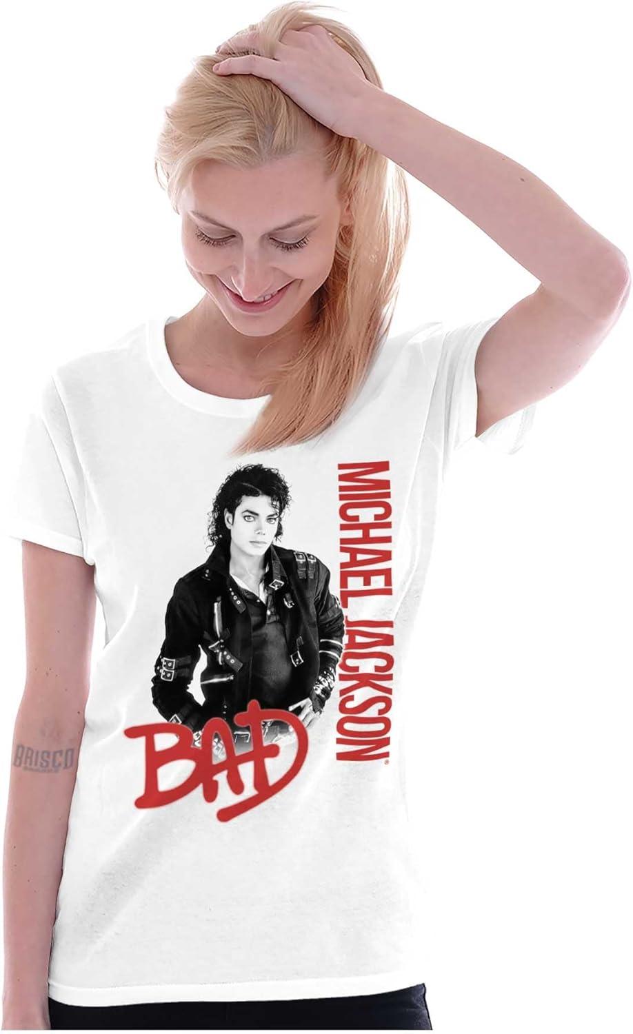 imageMichael Jackson Bad Music Album Cover Womens Slim Fit Graphic TeeWhite
