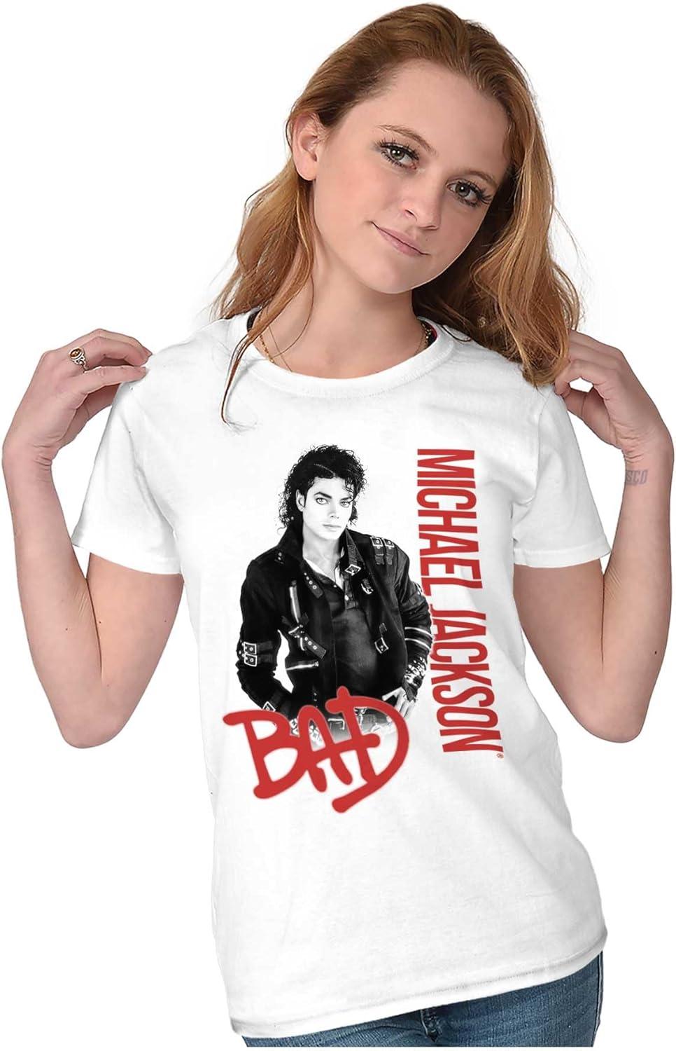 imageMichael Jackson Bad Music Album Cover Womens Slim Fit Graphic TeeWhite
