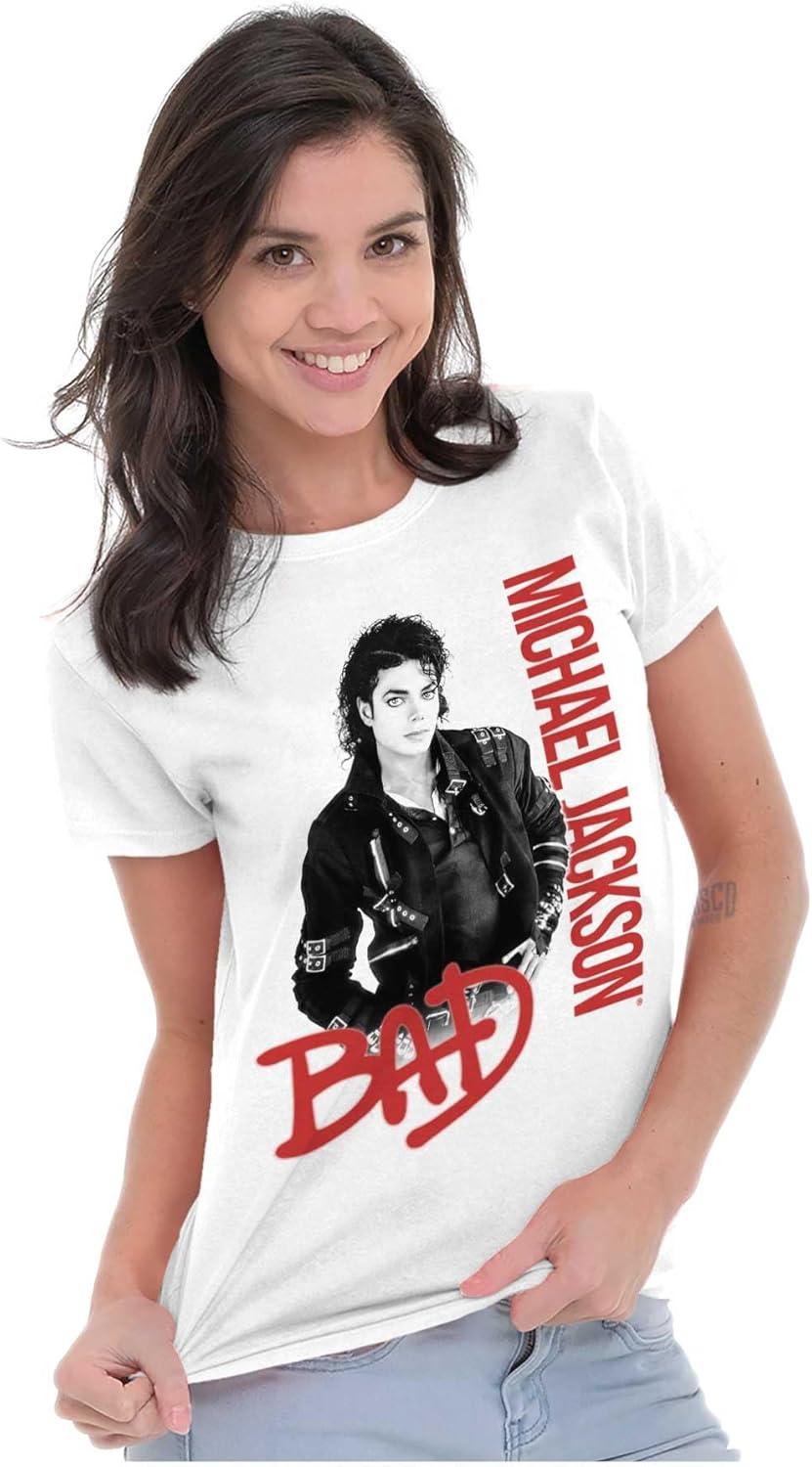 imageMichael Jackson Bad Music Album Cover Womens Slim Fit Graphic TeeWhite