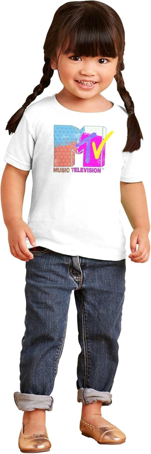 imageRetro MTV Color Block Stamps Logo Toddler Boy Girl T ShirtWhite