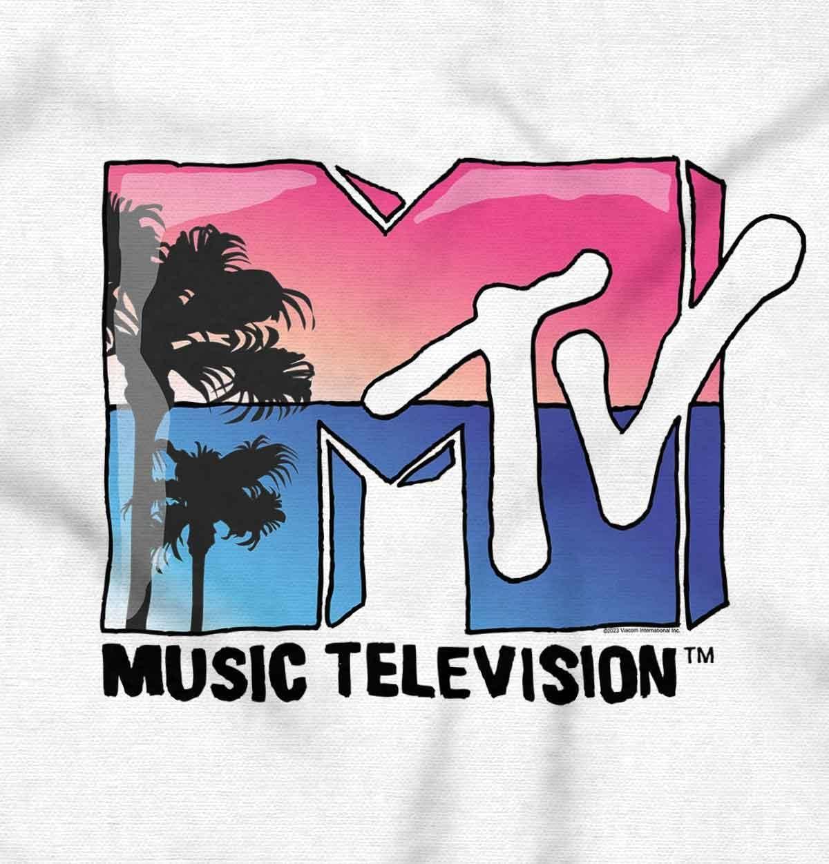 imageWomens Maternity Retro MTV Palm Tree Paradise Logo T Shirt Tee