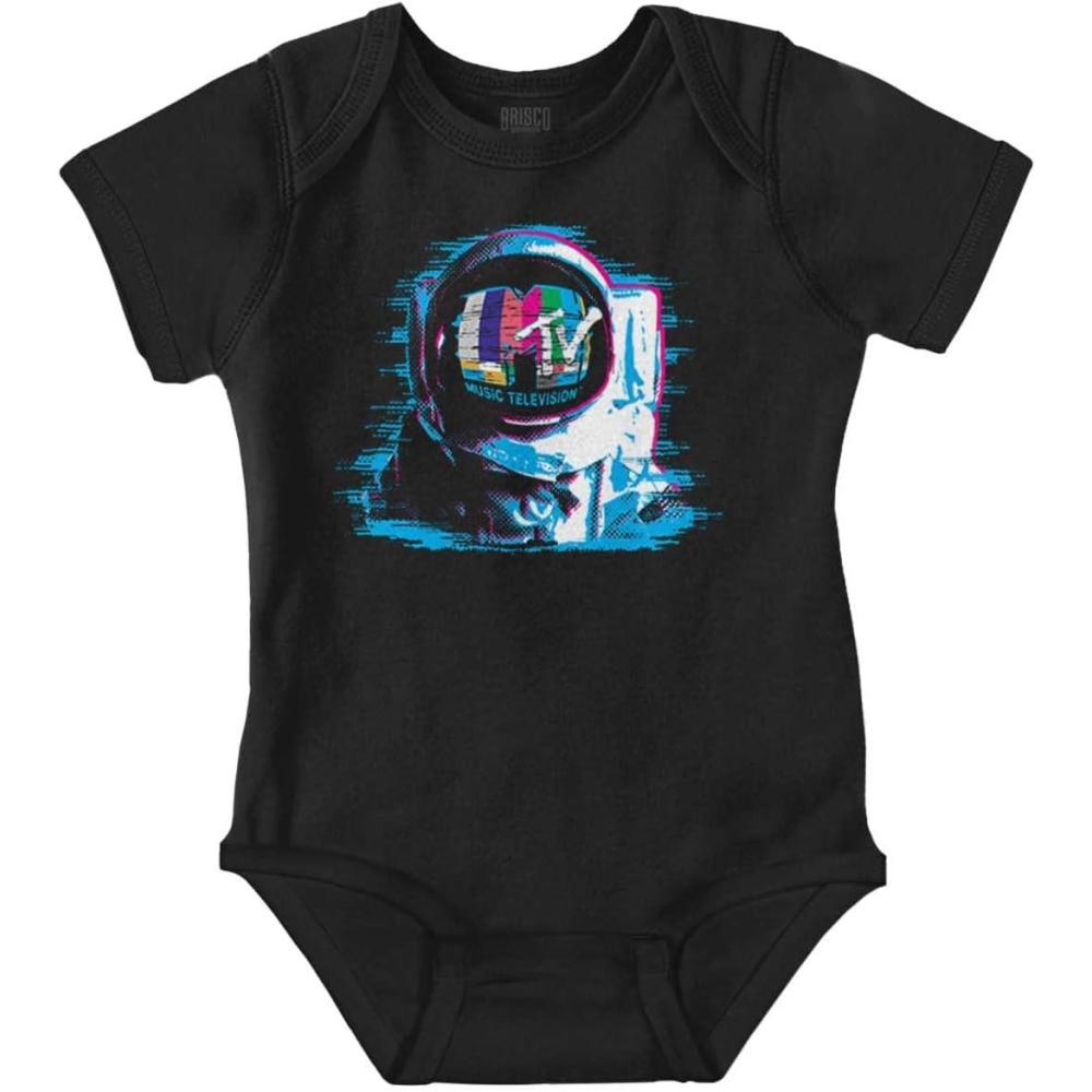 imageBrisco Brands MTV Static Glitch Logo Moon Man Baby Romper Boys or GirlsBlack
