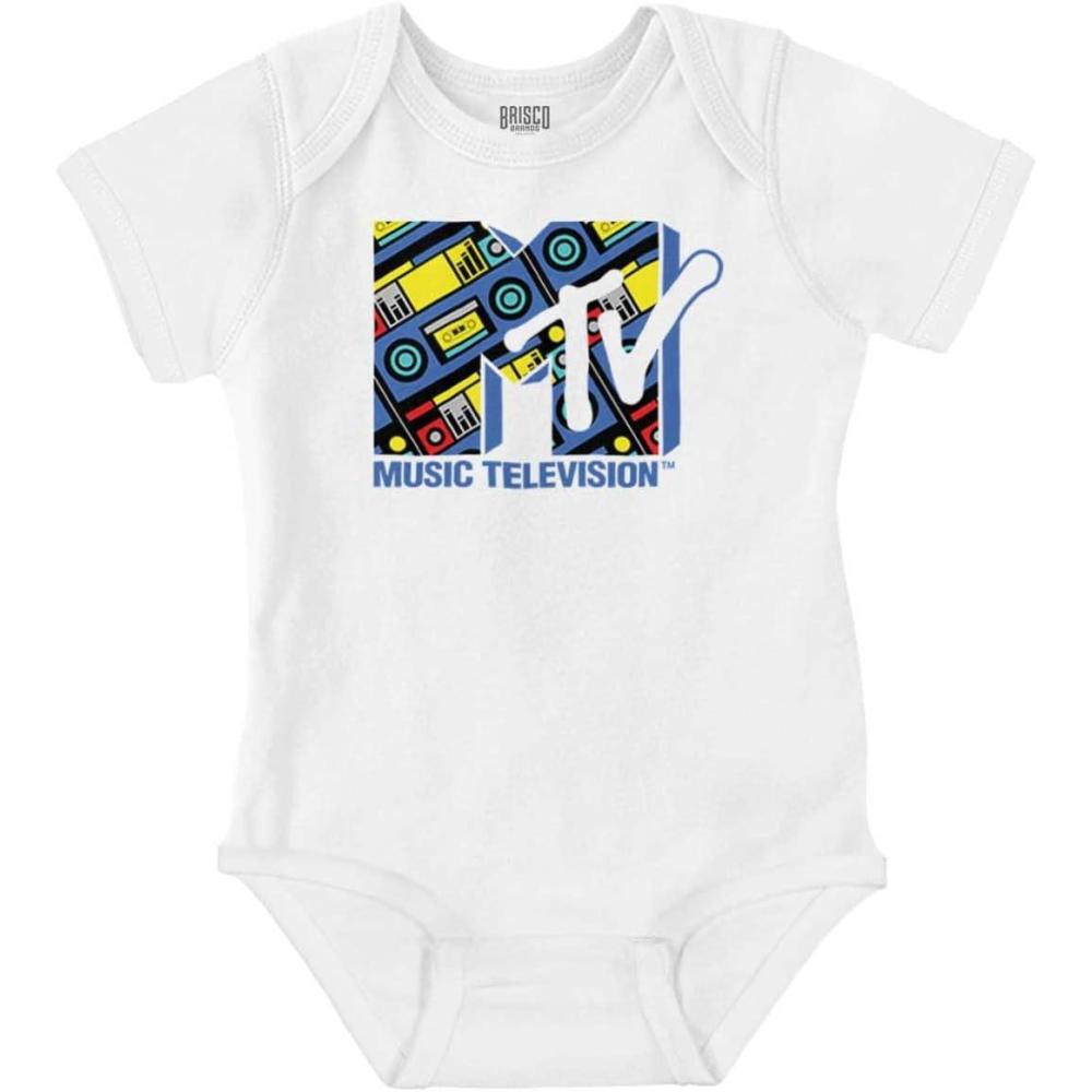 imageCool Retro MTV Boombox Radio Logo Baby Romper Boys or GirlsWhite