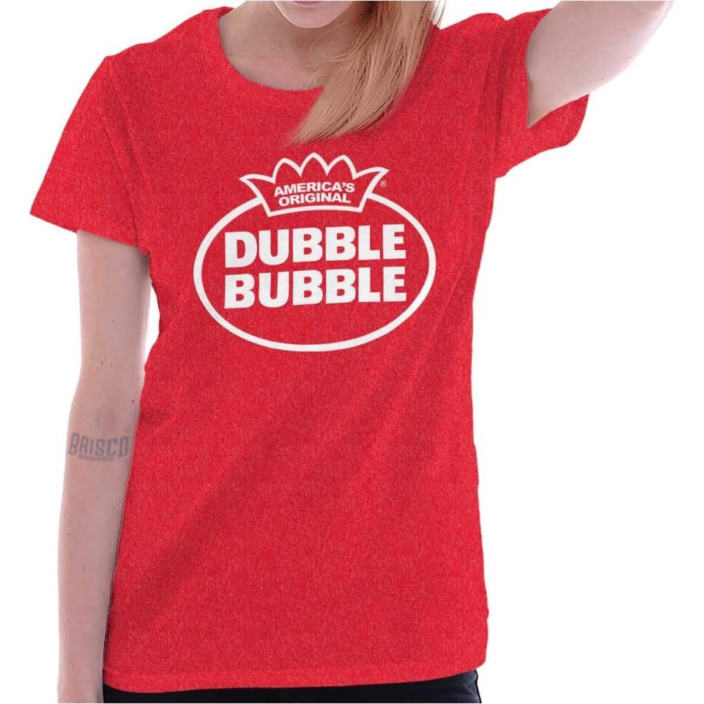 imageDistressed Dubble Bubble Retro Double Womens Slim Fit Graphic TeeHeather Red