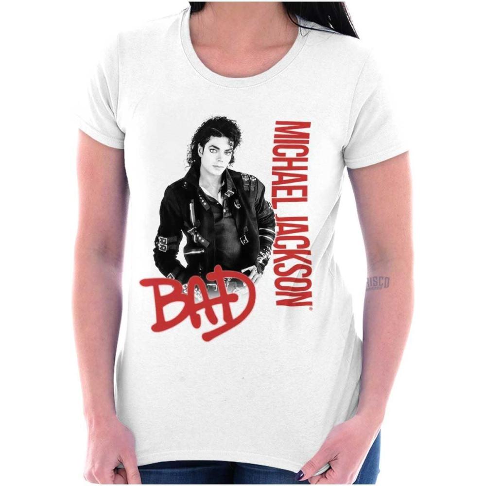 imageMichael Jackson Bad Music Album Cover Womens Slim Fit Graphic TeeWhite