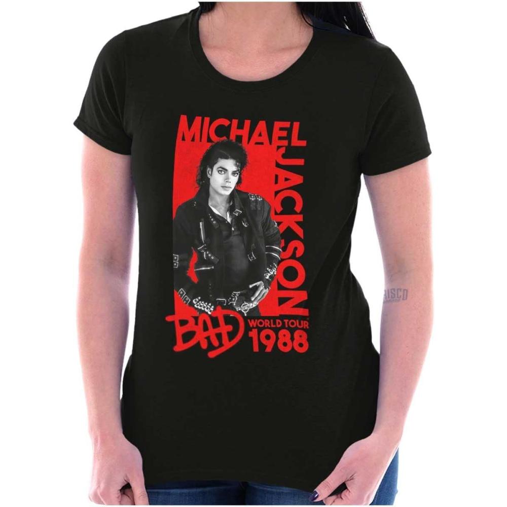 imageMichael Jackson Bad World Your 1988 Womens Slim Fit Graphic TeeBlack