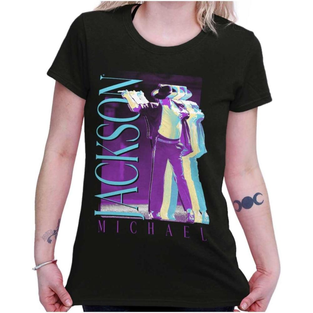 imageMichael Jackson MJ Dance Glitch Womens Slim Fit Graphic TeeBlack