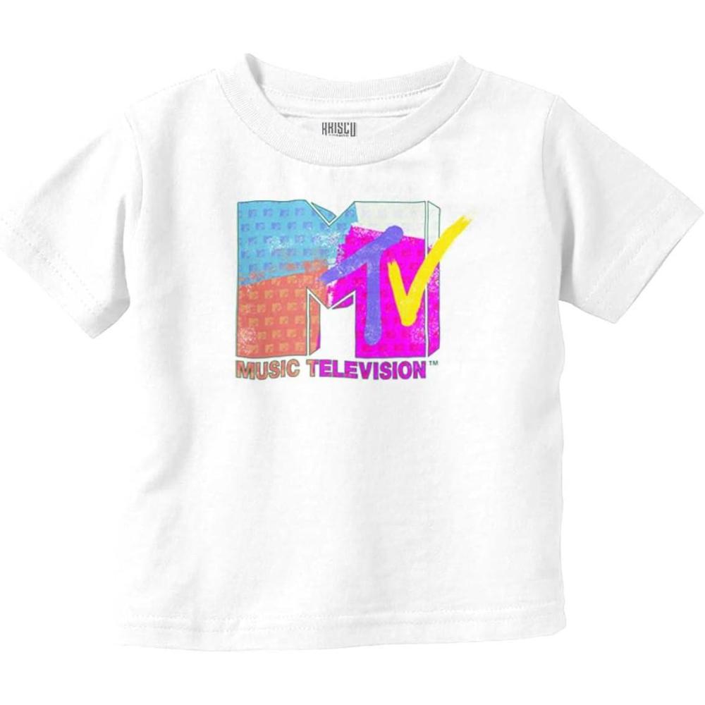 imageRetro MTV Color Block Stamps Logo Toddler Boy Girl T ShirtWhite
