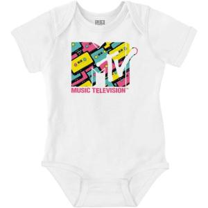 Brisco Brands Cool Retro MTV Cassette Tapes Logo Baby Romper Boys or Girls(White)