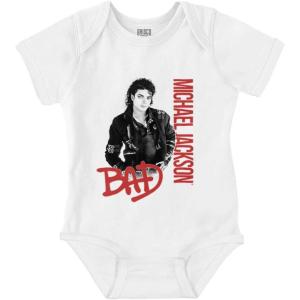Brisco Brands Michael Jackson Bad Music Album Cover Baby Romper Boys or Girls(White)
