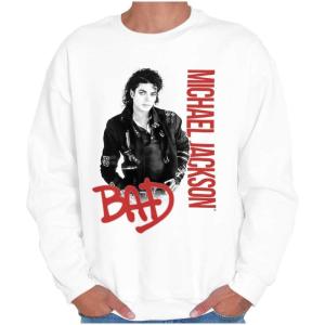 Brisco Brands Michael Jackson Bad Music Album Cover Sweatshirt for Men or Women(White)