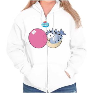Brisco Brands Original Dubble Bubble Logo Vintage Zip Hoodie Sweatshirt Women(White)