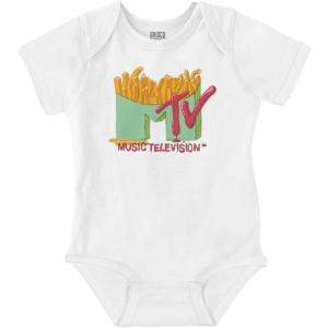 Brisco Brands Retro MTV French Fried Food Logo Baby Romper Boys or Girls(White)