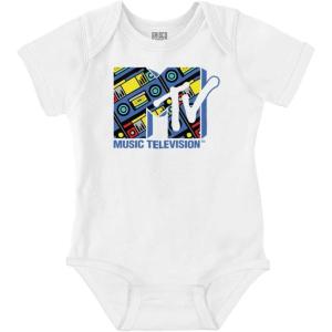 Cool Retro MTV Boombox Radio Logo Baby Romper Boys or Girls(White)