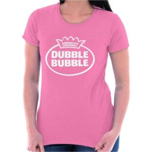 Distressed Dubble Bubble Retro Double Womens Slim Fit Graphic Tee(Azalea)