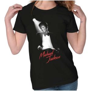 Michael Jackson King of Pop Spotlight Womens Slim Fit Graphic Tee(Black)