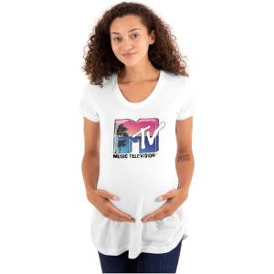 Womens Maternity Retro MTV Palm Tree Paradise Logo T Shirt Tee