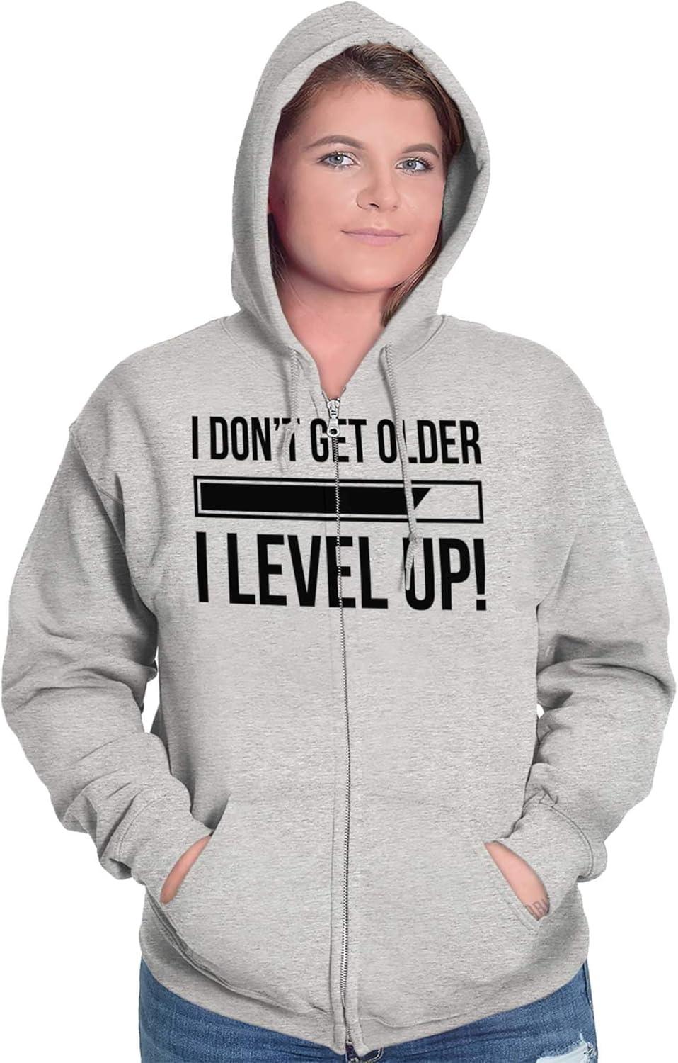 imageBrisco Brands I Dont Get Older I Level Up Gamer Zip Up Hoodie Mens WomensSport Grey