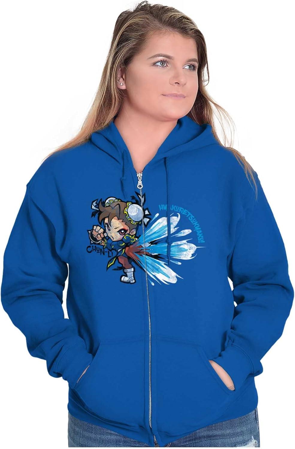 imageBrisco Brands Street Fighter ChunLi Lightning Kick Zip Up Hoodie Mens WomensRoyal