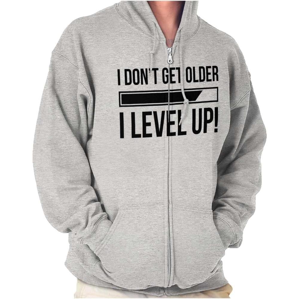 imageBrisco Brands I Dont Get Older I Level Up Gamer Zip Up Hoodie Mens WomensSport Grey