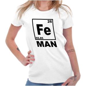 Fe Iron Science Elements Superhero Womens Slim Fit Graphic Tee(White)