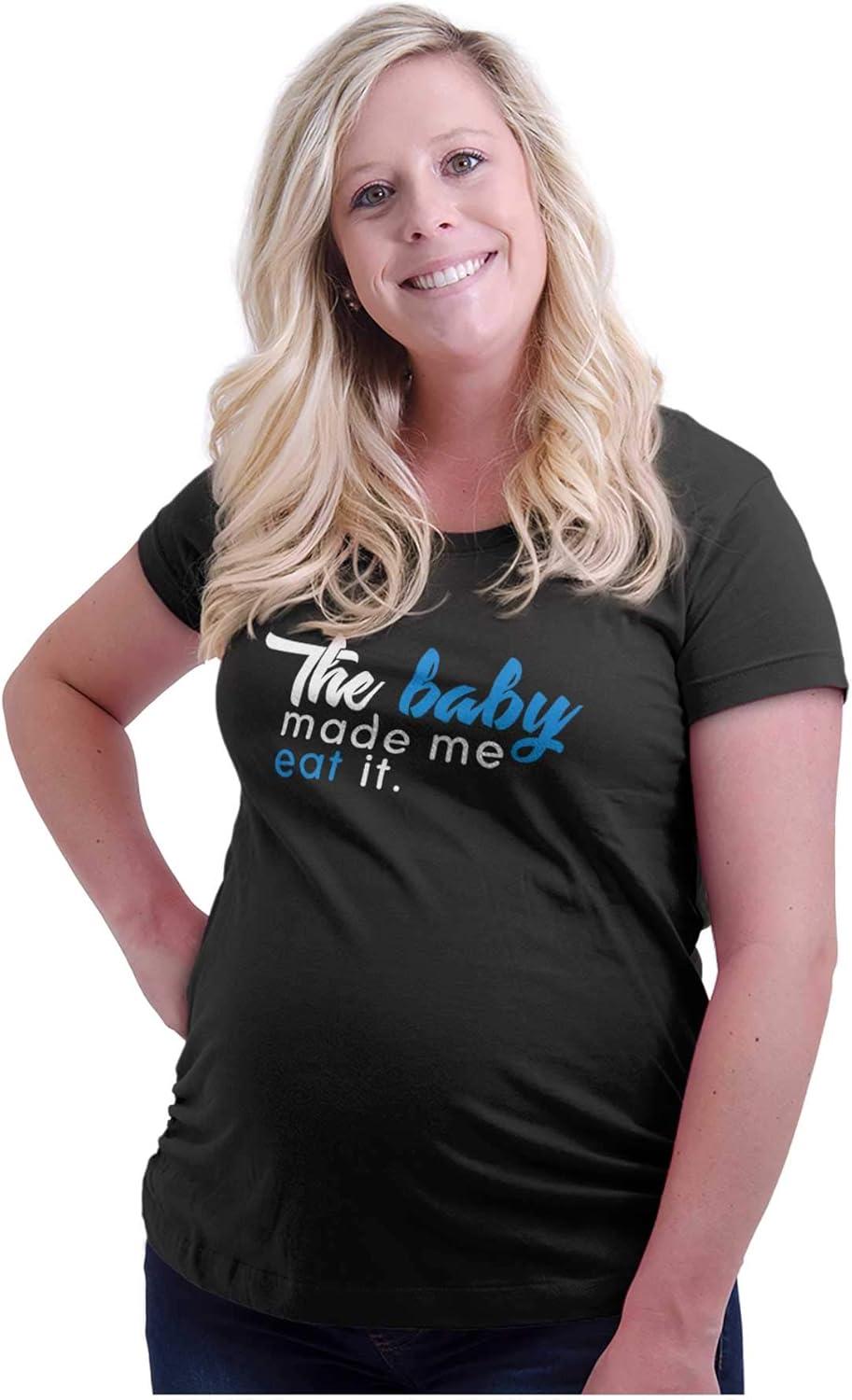 imageBrisco Brands Womens Maternity Baby Made Me Eat It Expecting Bump T Shirt TeeBlack White Blue Ink