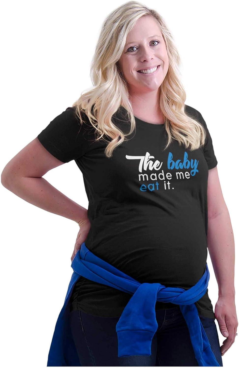 imageBrisco Brands Womens Maternity Baby Made Me Eat It Expecting Bump T Shirt TeeBlack White Blue Ink