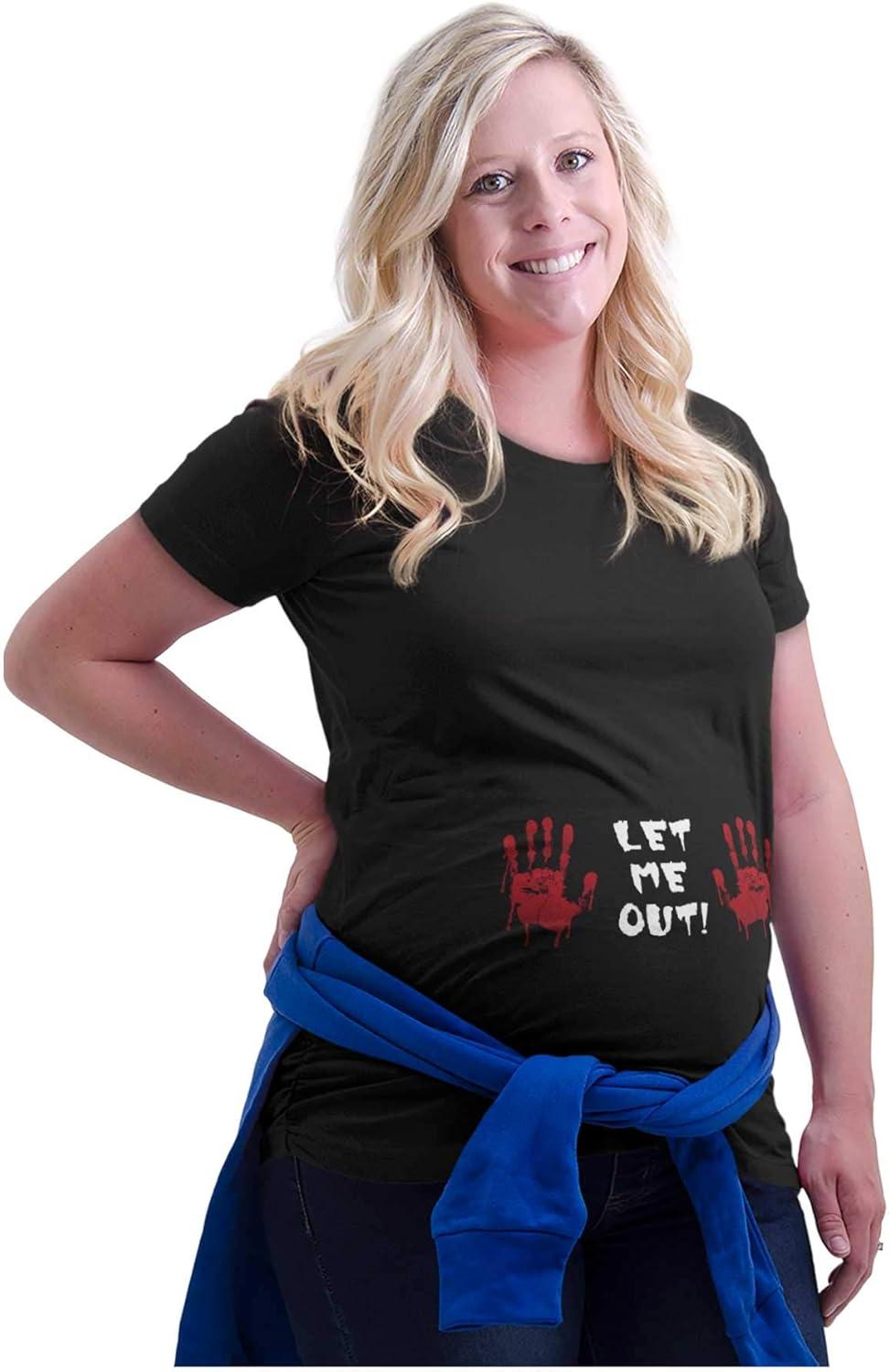 imageBrisco Brands Womens Maternity Let Me Out Expecting Horror Halloween T Shirt TeeBlack