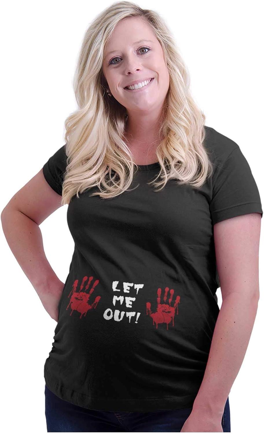 imageBrisco Brands Womens Maternity Let Me Out Expecting Horror Halloween T Shirt TeeBlack