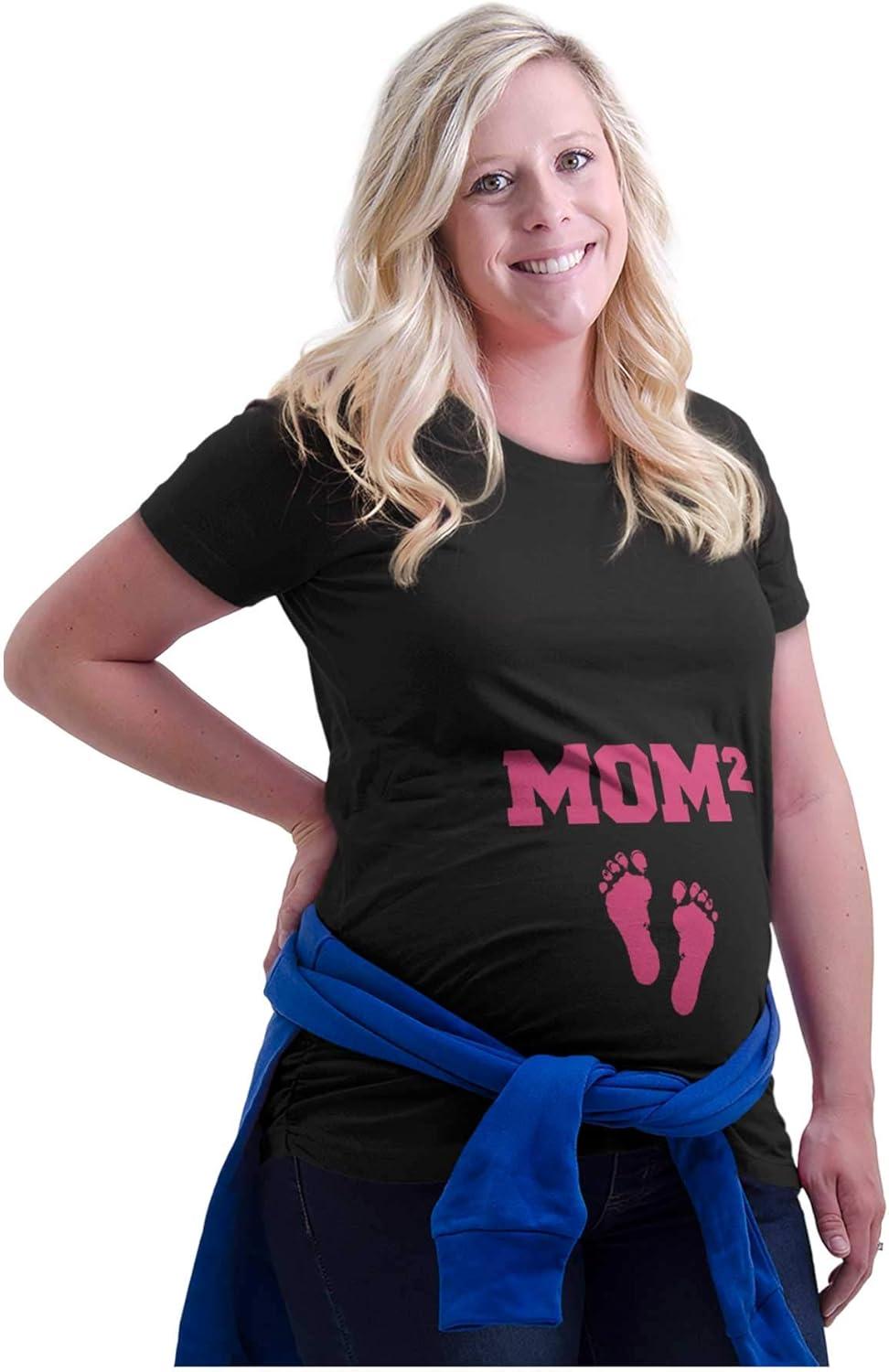 imageBrisco Brands Womens Maternity Mom Squared Pregnancy Announcement T Shirt TeeBlack Pink Ink