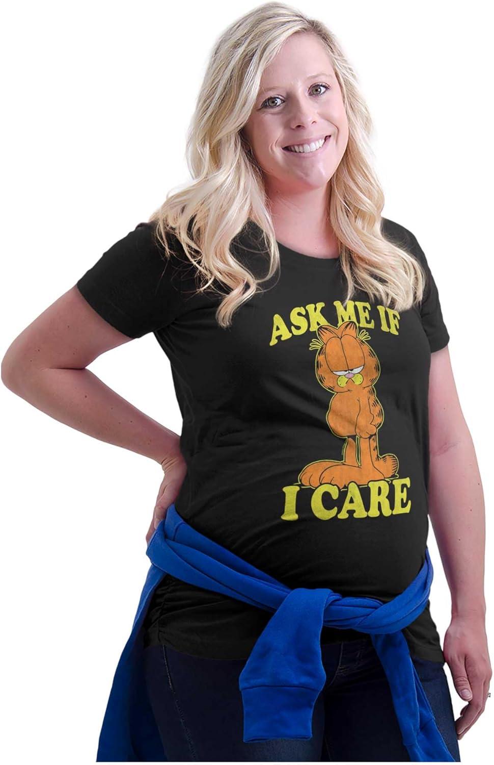 imageWomens Maternity Funny Garfield Cartoon Ask If I Care T Shirt TeeBlack
