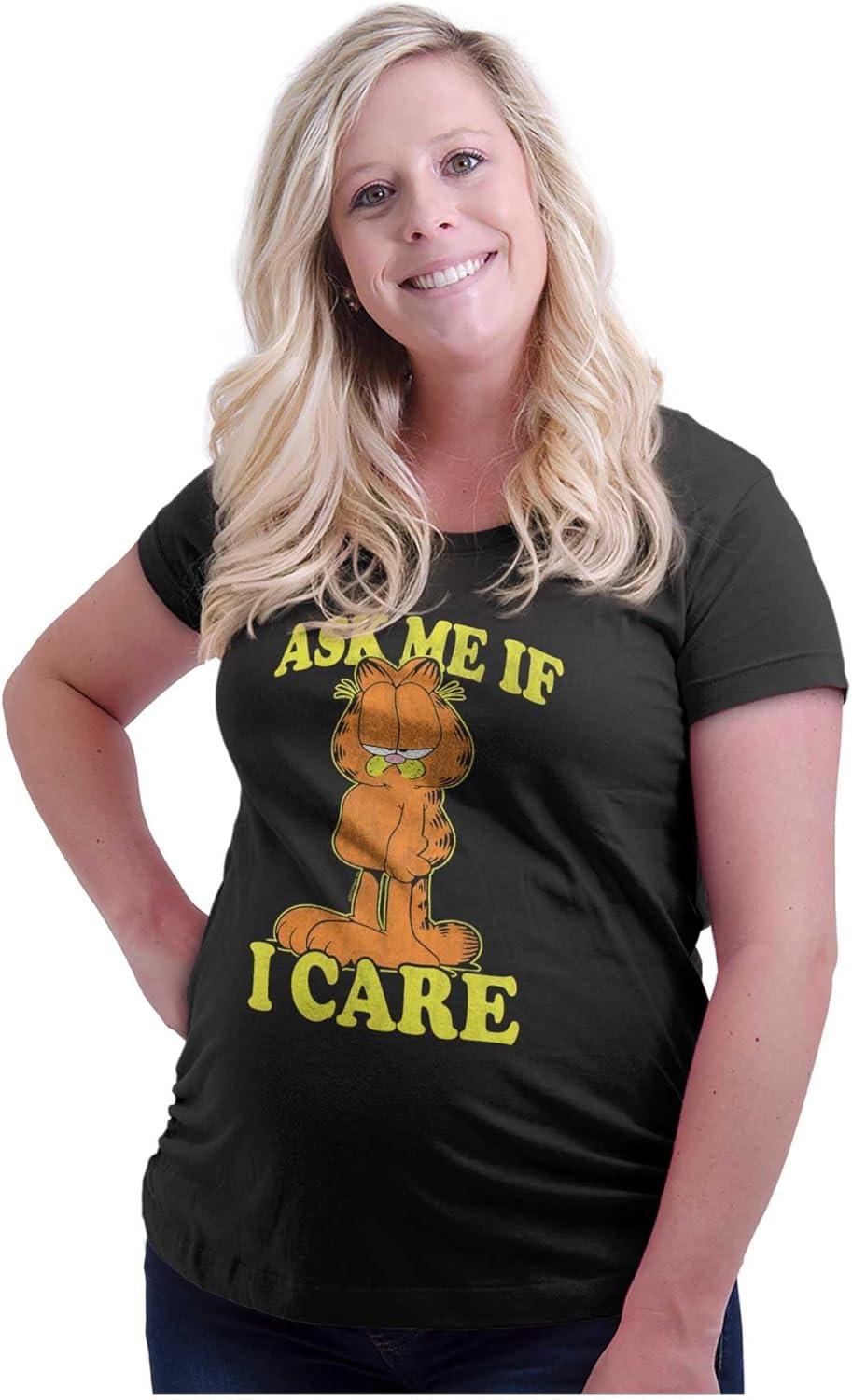 imageWomens Maternity Funny Garfield Cartoon Ask If I Care T Shirt TeeBlack